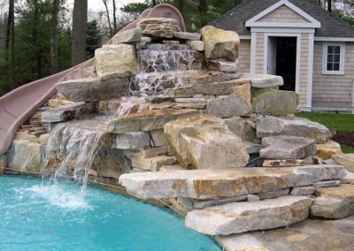 swimming pool waterfall stone work